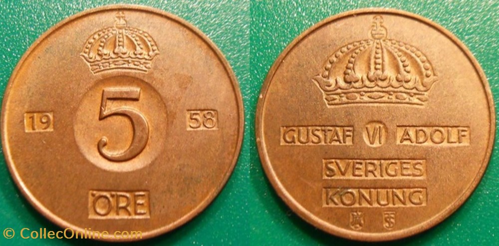 monnaie monde suede 5 ore 1958