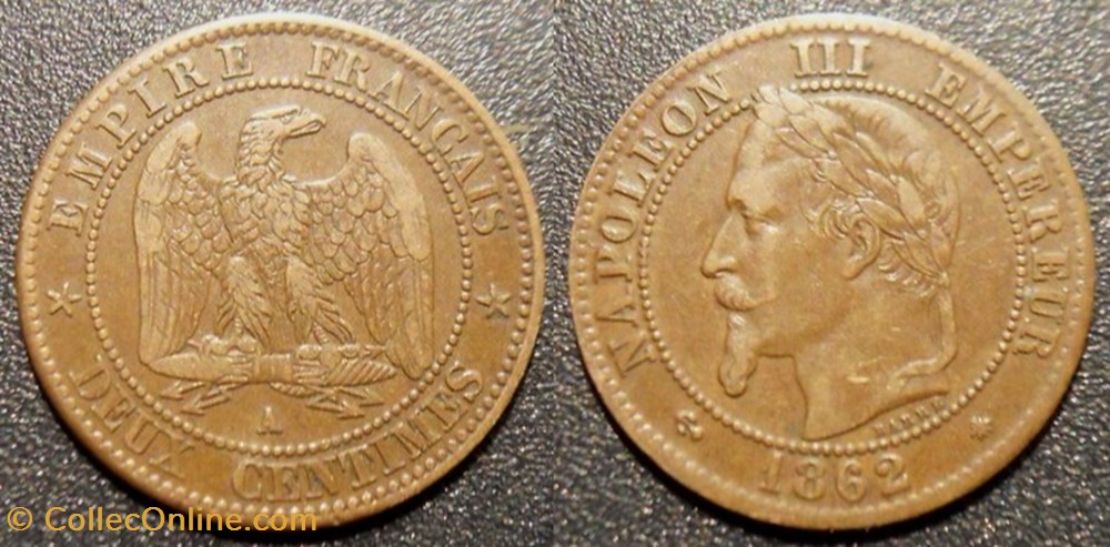 monnaies monde france n napoleon iii empereur deux centimes laure 1862 a