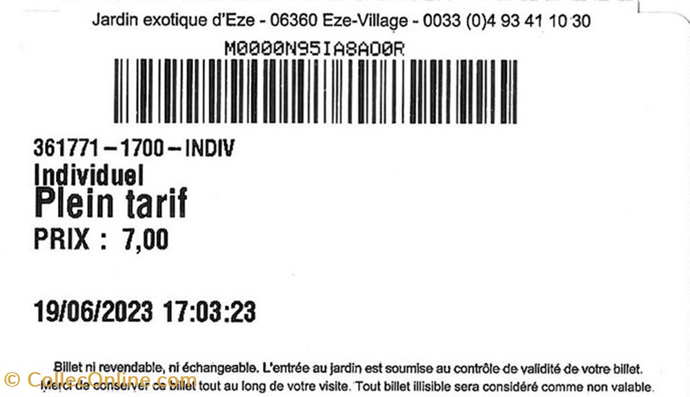 Eze - Jardin Exotique documents anciens tickets entree eze jardin exotique