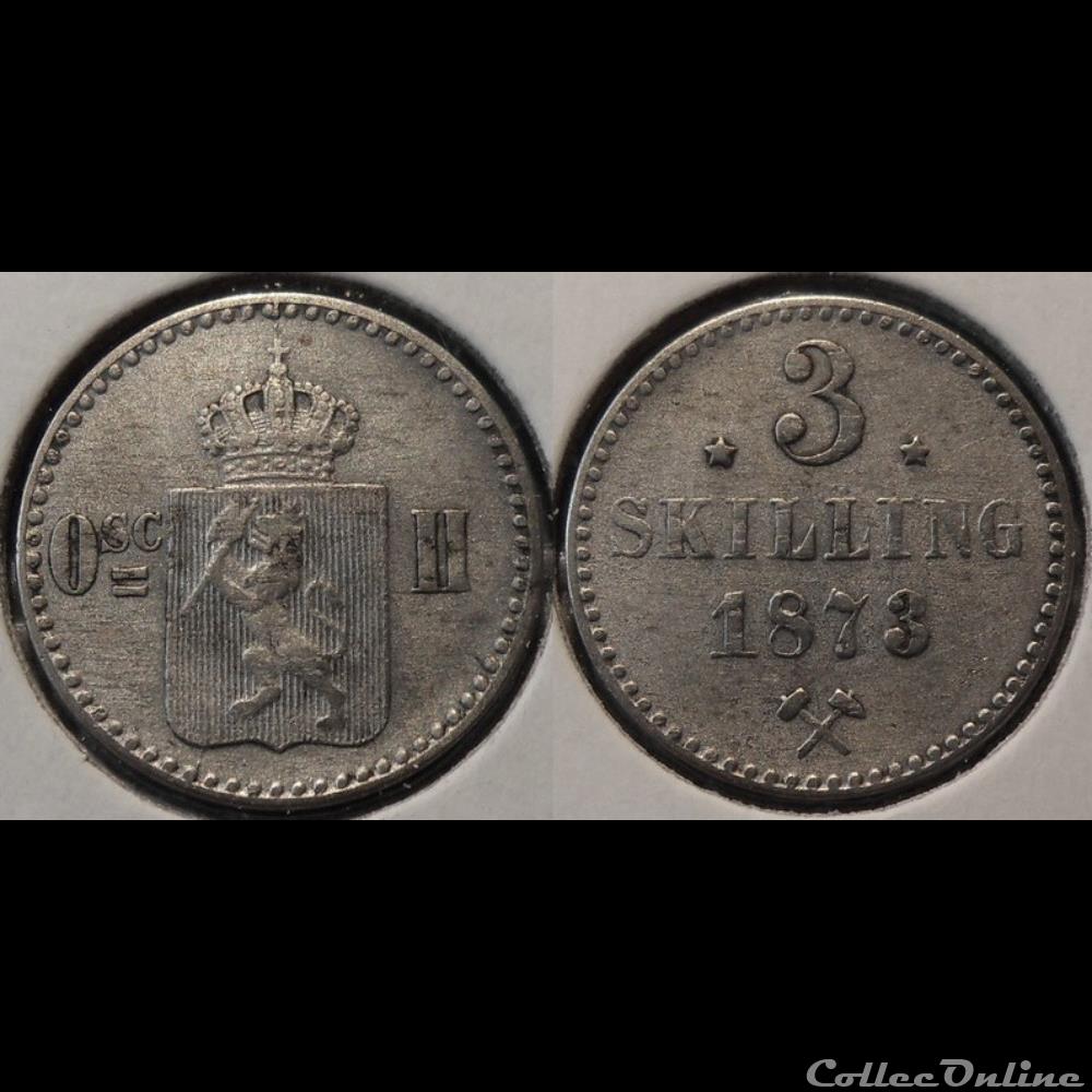 Norvège 3 Skillings 1873 monnaie france moderne norvege 3 skillings 1873