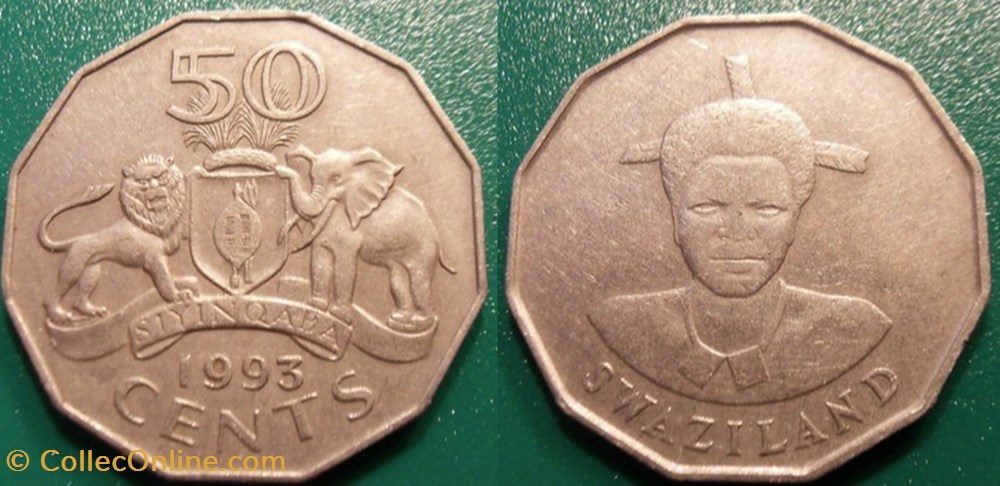 50 Cents 1993 monnaie monde swaziland 50 cents 1993