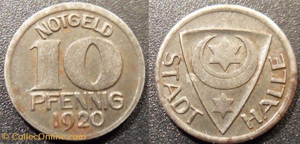 q- MN etr Germany Stadt Halle 10 Pfennig 1920 monnaies paranumismatique jetons poids q mn etr germany stadt halle 10 pfennig 1920
