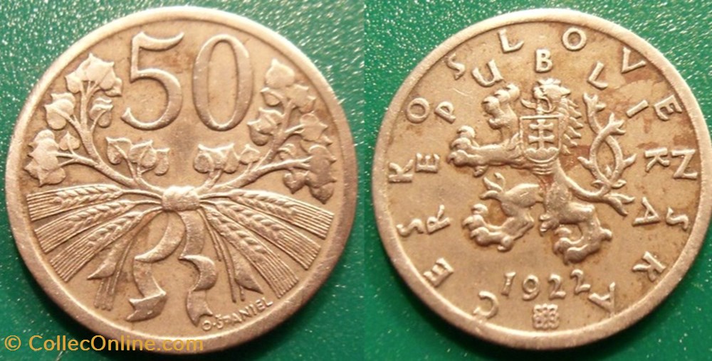 50 Haléru 1922 monnaie monde tchecoslovaquie 50 haleru 1922