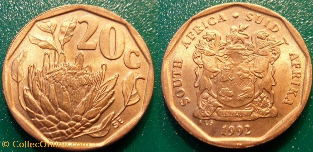 20 Cents 1992 monnaie monde afrique du sud 20 cents 1992