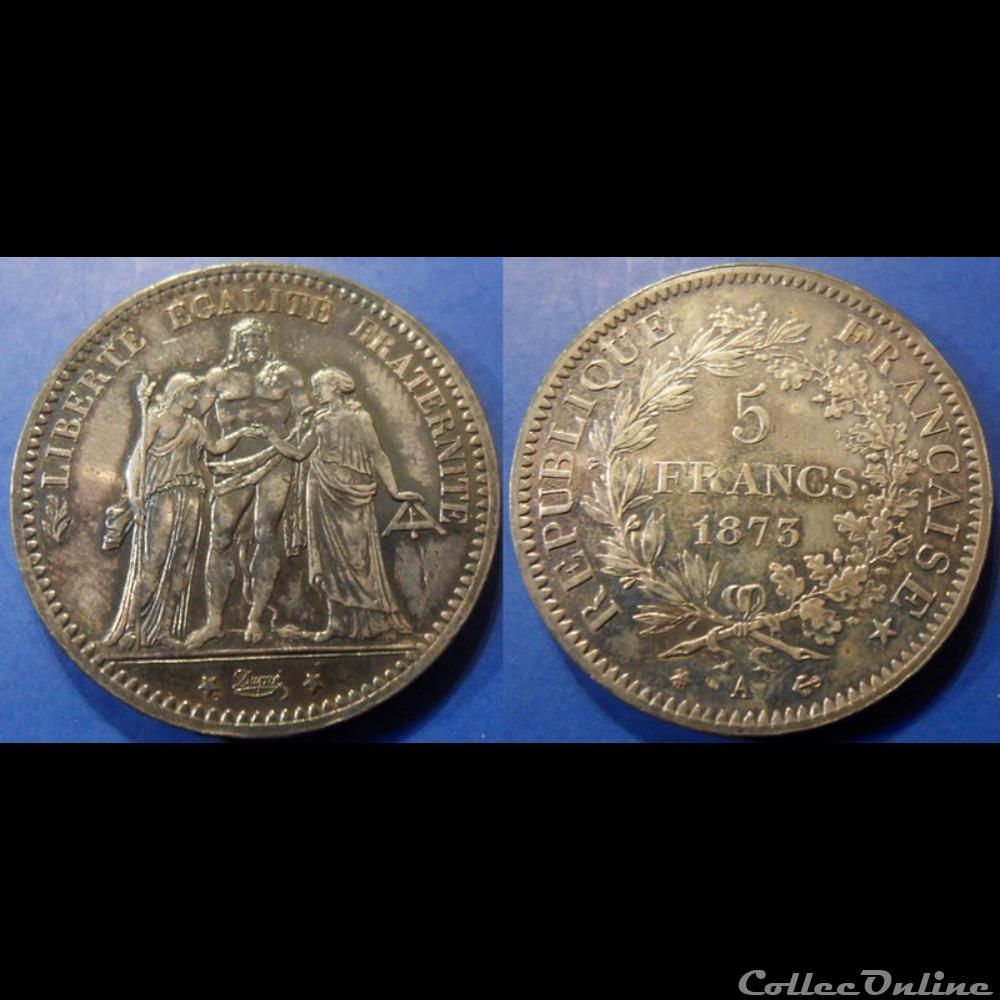 J-Troisième République 5 Francs Hercule 1873 A monnaie france moderne j troisieme republique 5 francs hercule 1873 a
