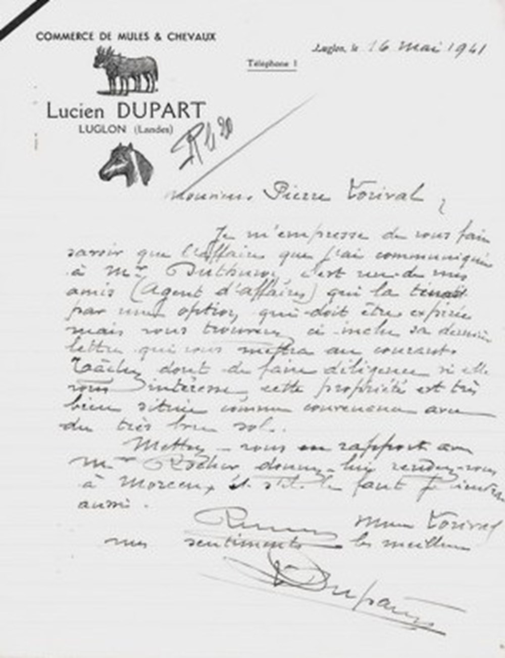 Vieux papiers: Luglon - Commerce de Mules et Chevaux - Lucien DUPART divers vieux papiers luglon commerce de mules et chevaux lucien dupart