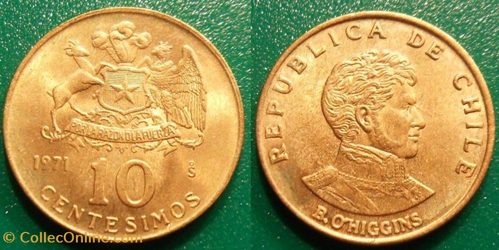 10 Centesimos 1971 monnaie monde chili 10 centesimos 1971
