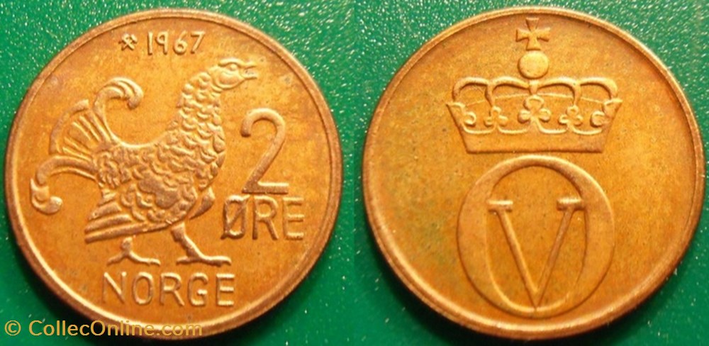 2 Ore 1967 monnaie monde norvege 2 ore 1967
