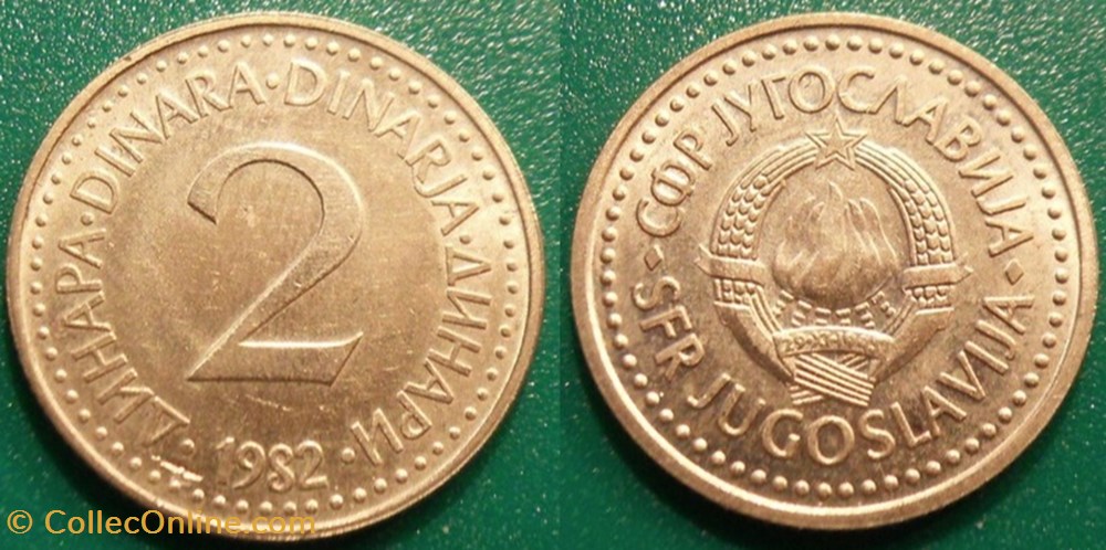 2 Dinars 1982 monnaie monde yougoslavie 2 dinars 1982