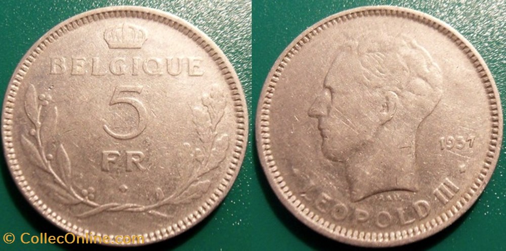 5 Francs 1937 Belgique monnaie monde 5 francs 1937 belgique