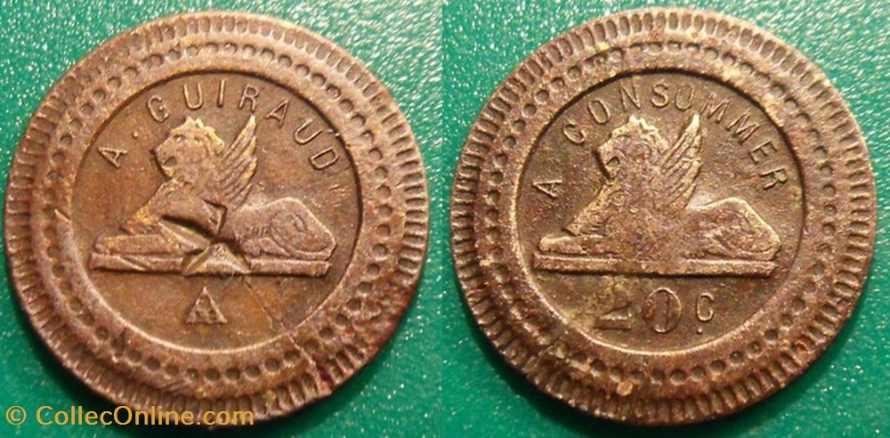 f- Jeton à consommer 20c. A. Guiraud Lion ailé monnaies paranumismatique jetons poids f jeton a consommer 20c a guiraud lion aile
