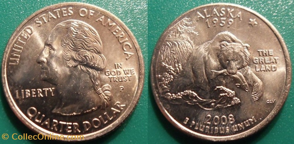 monnaie monde etat uni 1 4 dollar 2008 p alaska