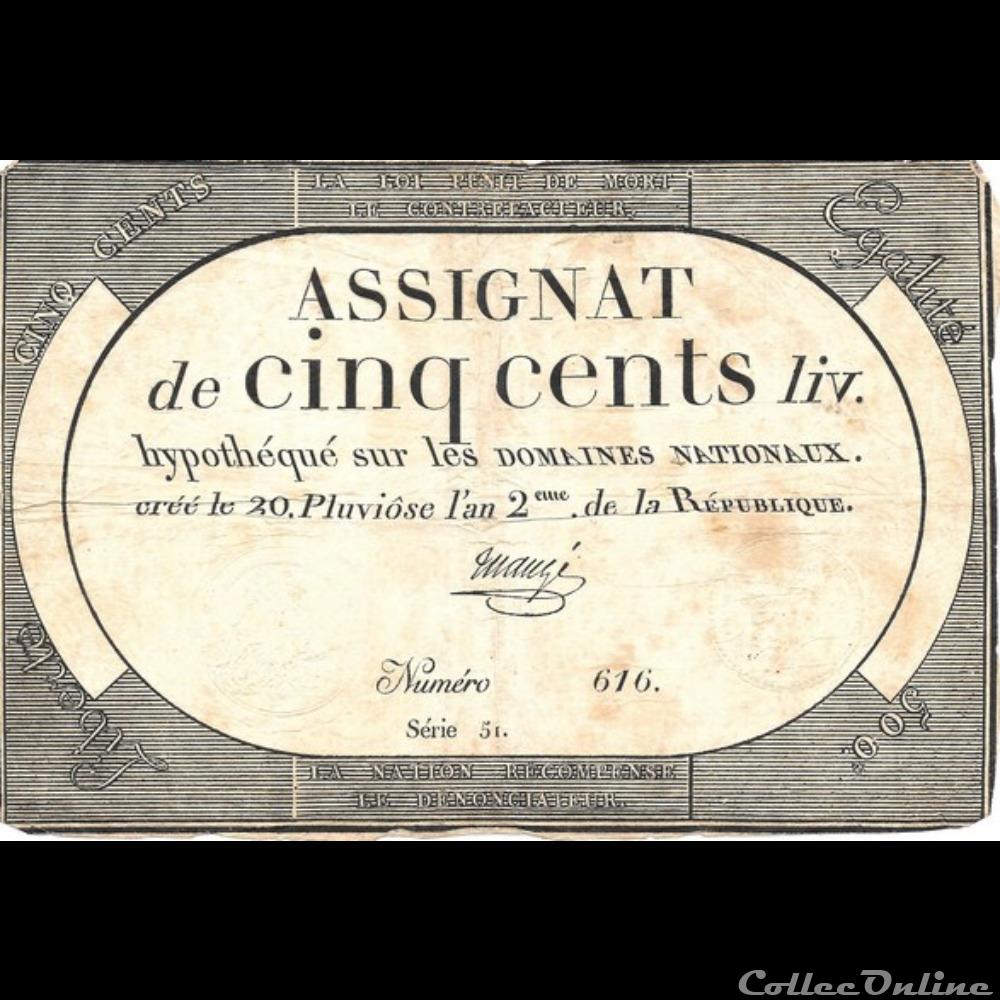 Assignat de cinq cents livres Maugé billets europe france assignat de cinq cents livres mauge
