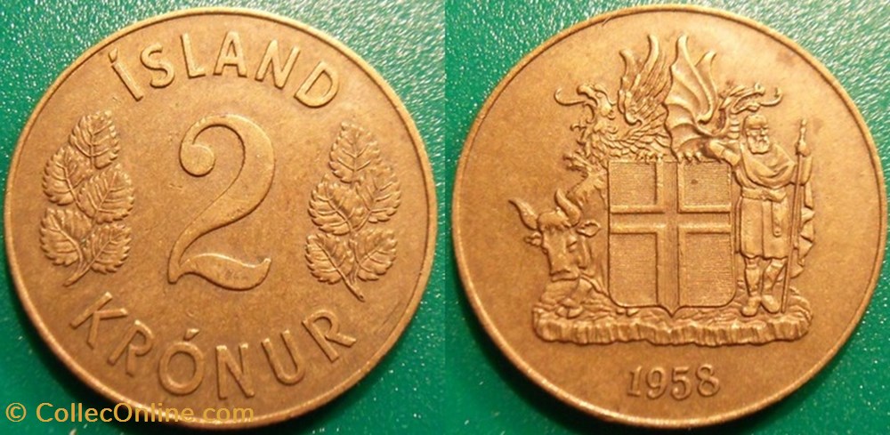2 Kronur 1958 monnaie monde islande 2 kronur 1958