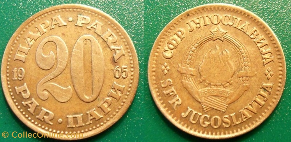 20 Dinars 1965 monnaie monde yougoslavie 20 dinars 1965