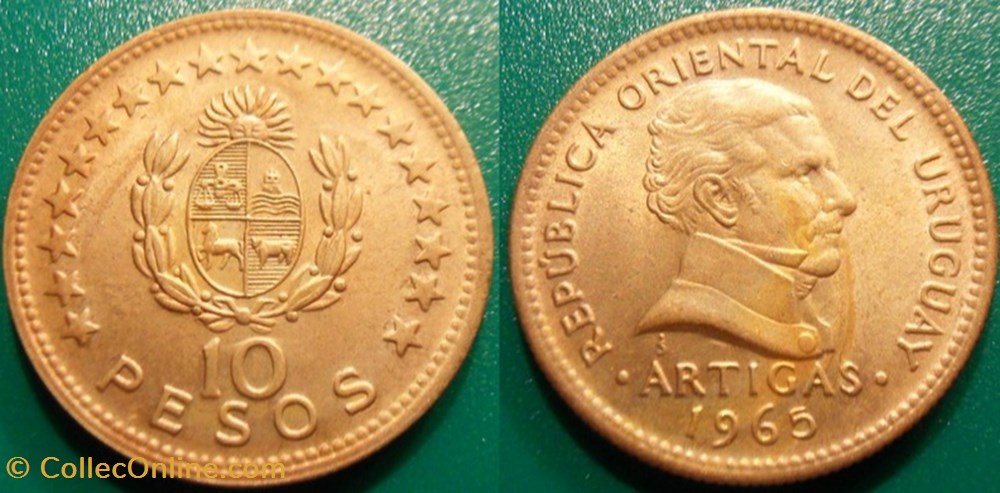 10 Pesos 1965 monnaie monde uruguay 10 pesos 1965