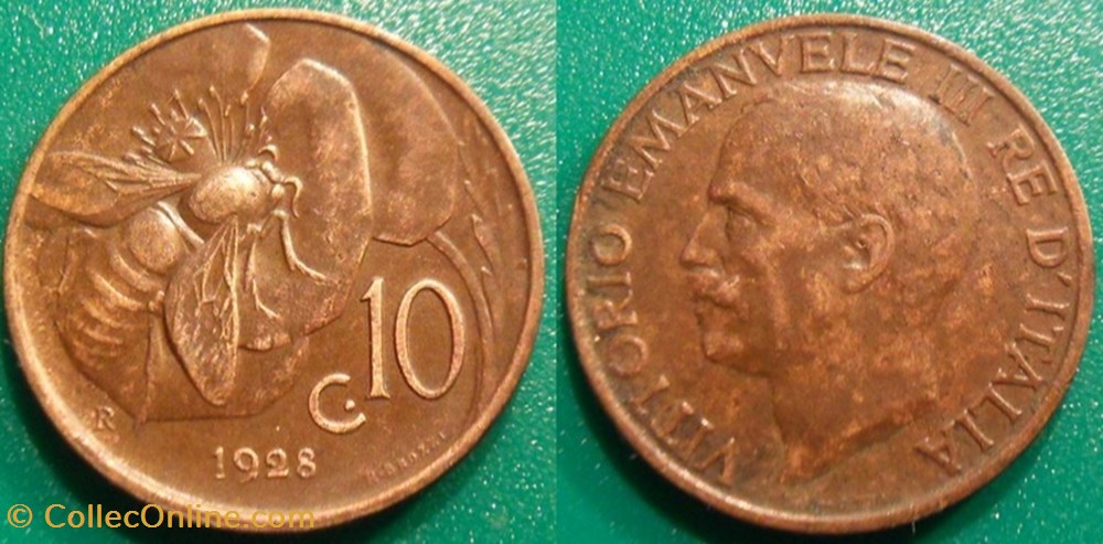 10 Centesimi 1928 monnaie monde italie 10 centesimi 1928