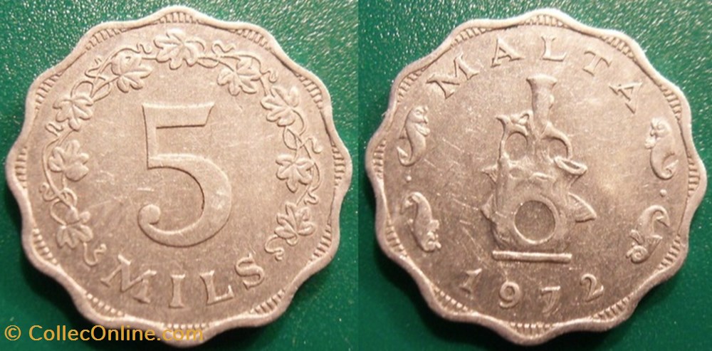 5 Mils 1972 monnaie monde malte 5 mils 1972