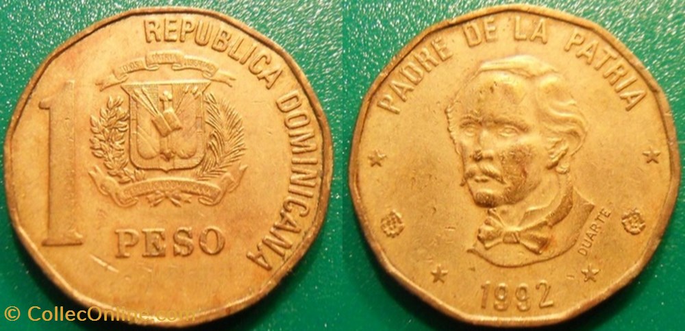 1 Peso 1992 monnaie monde republique dominicaine 1 peso 1992