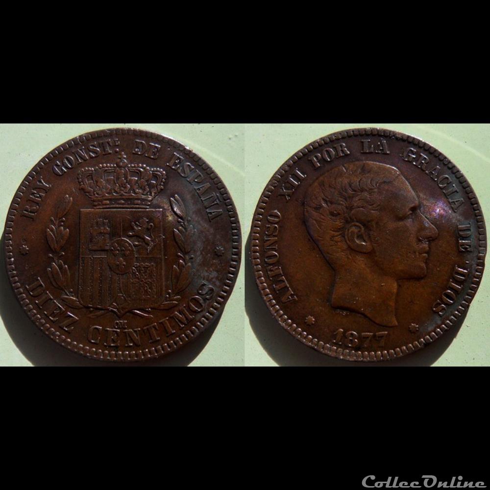 Espagne 10 centimos 1877 monnaie monde espagne 10 centimos 1877