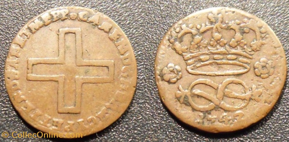 Savoie Charles Emmanuel III 2 Deniers 1742 monnaies europe medievale france feodales savoie charles emmanuel iii 2 deniers 1742