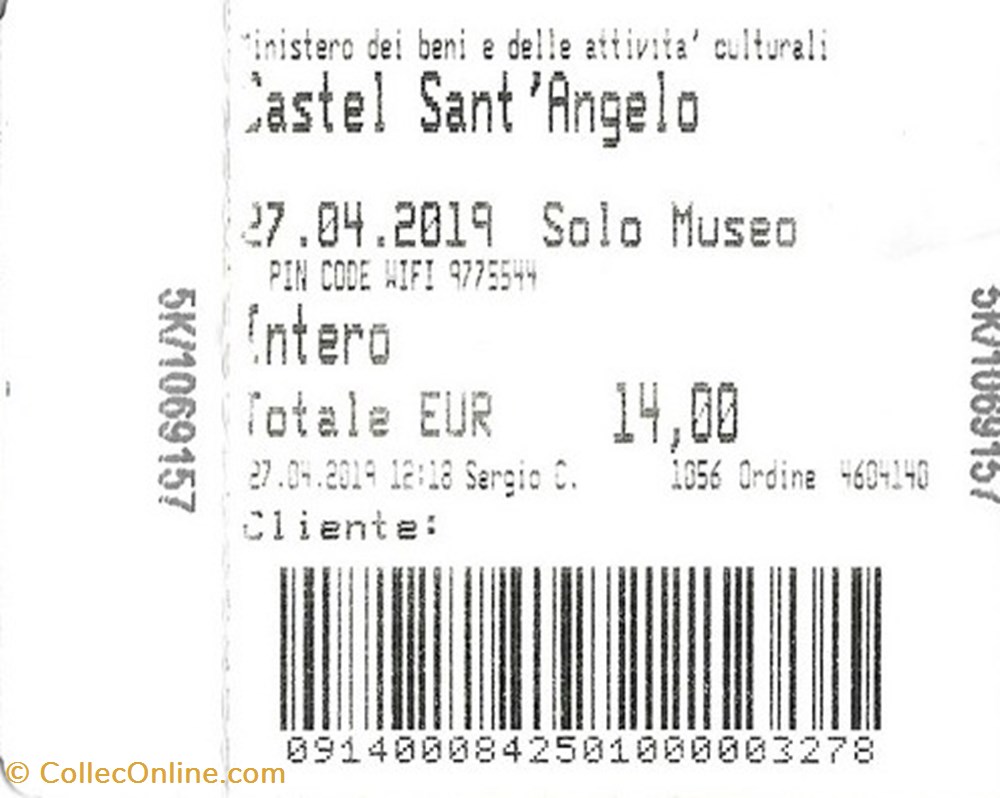 documents anciens tickets entree italie rome polo museale de lazio castel sant angelo