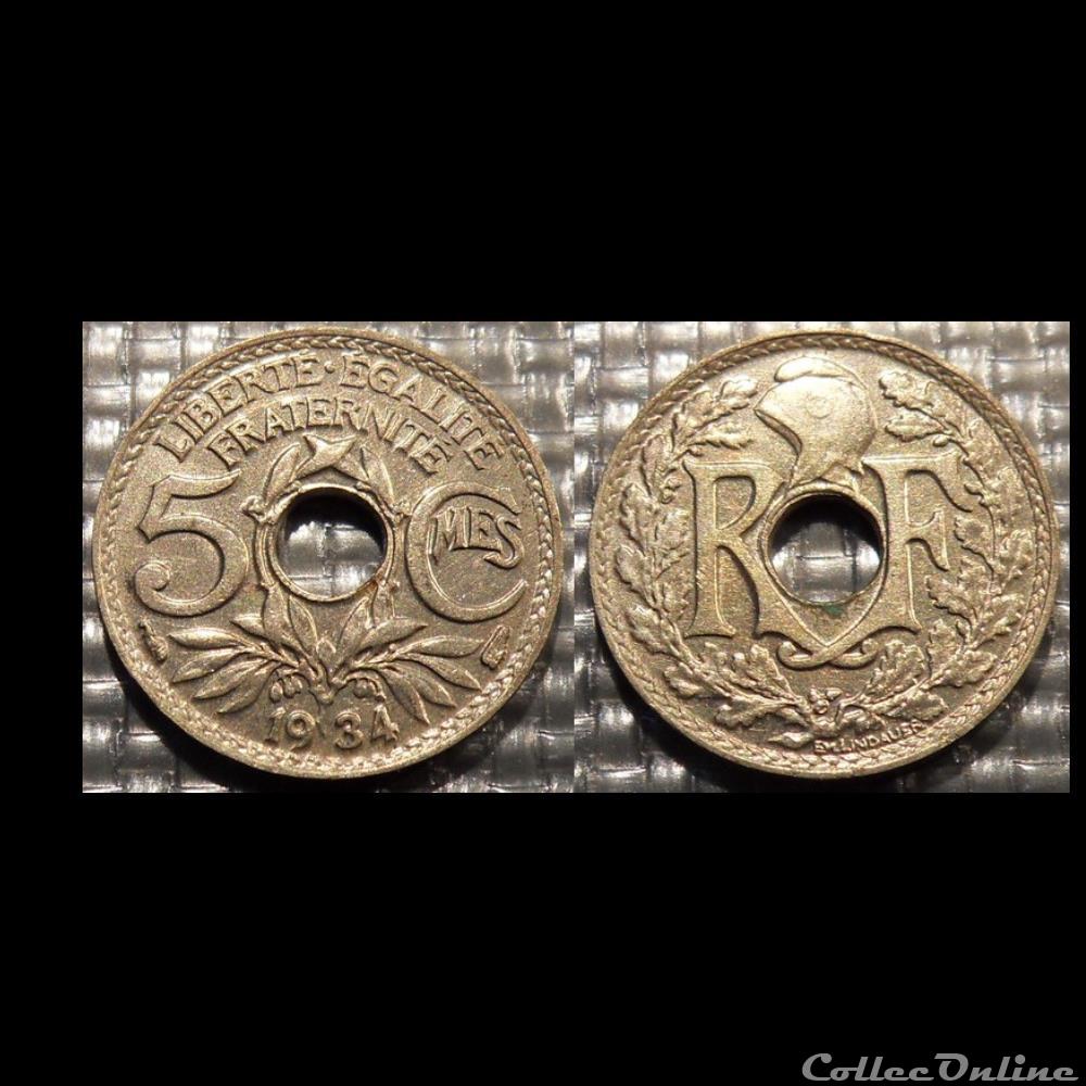 monnaie france moderne cc 5 centimes em lindauer 1934 17mm 2g