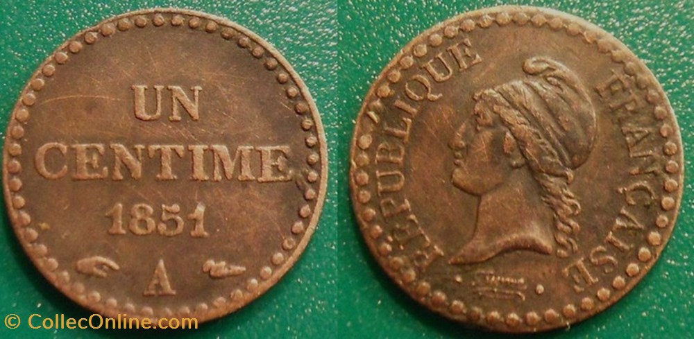 H-Deuxième République 1 Centime Dupré 1851 A monnaies france modernes h deuxieme republique 1 centime dupre 1851 a