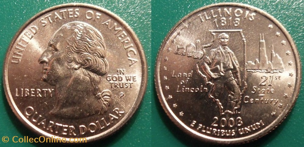 1/4 dollar 2003 P Illinois monnaie monde etat uni 1 4 dollar 2003 p illinois