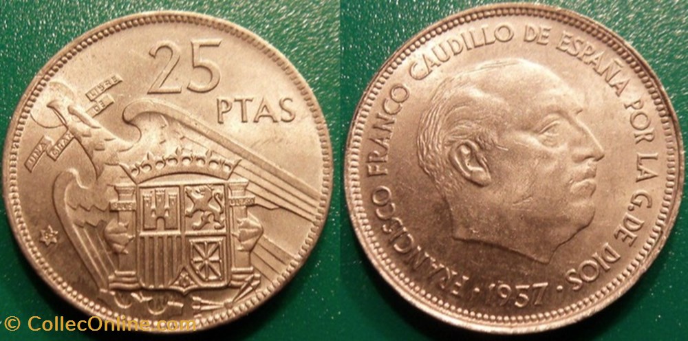 25 Pesetas 1957 monnaie monde espagne 25 pesetas 1957