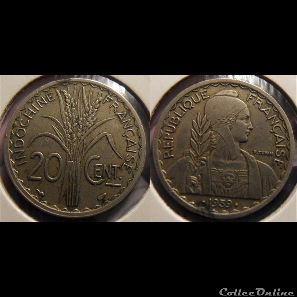 Indochine 20 cent. •1939• monnaie france a colony indochine 20 cent 1939