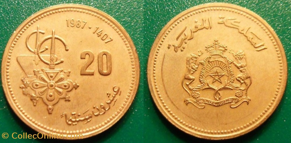 20 Santimat 1407 soit 1987 monnaie monde maroc 20 santimat 1407 soit 1987