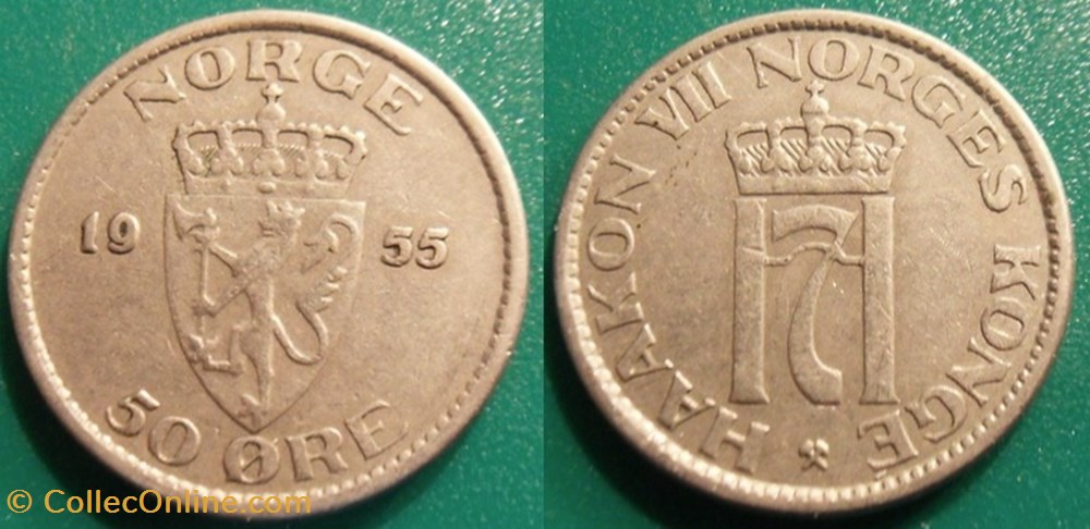 50 Ore 1955 monnaie monde norvege 50 ore 1955