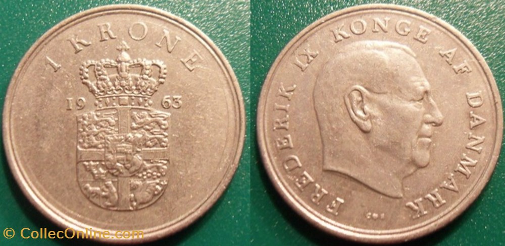 1 Krone 1963 monnaie monde danemark 1 krone 1963