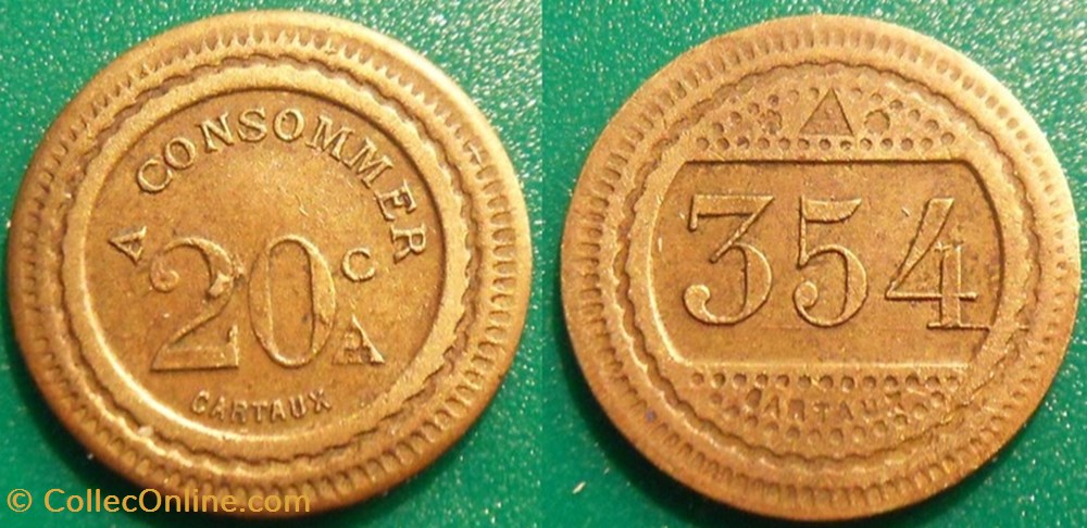 f- Jeton à consommer 20 C. à Consommer 354 monnaies jetons mereaux f jeton a consommer 20 c a consommer 354