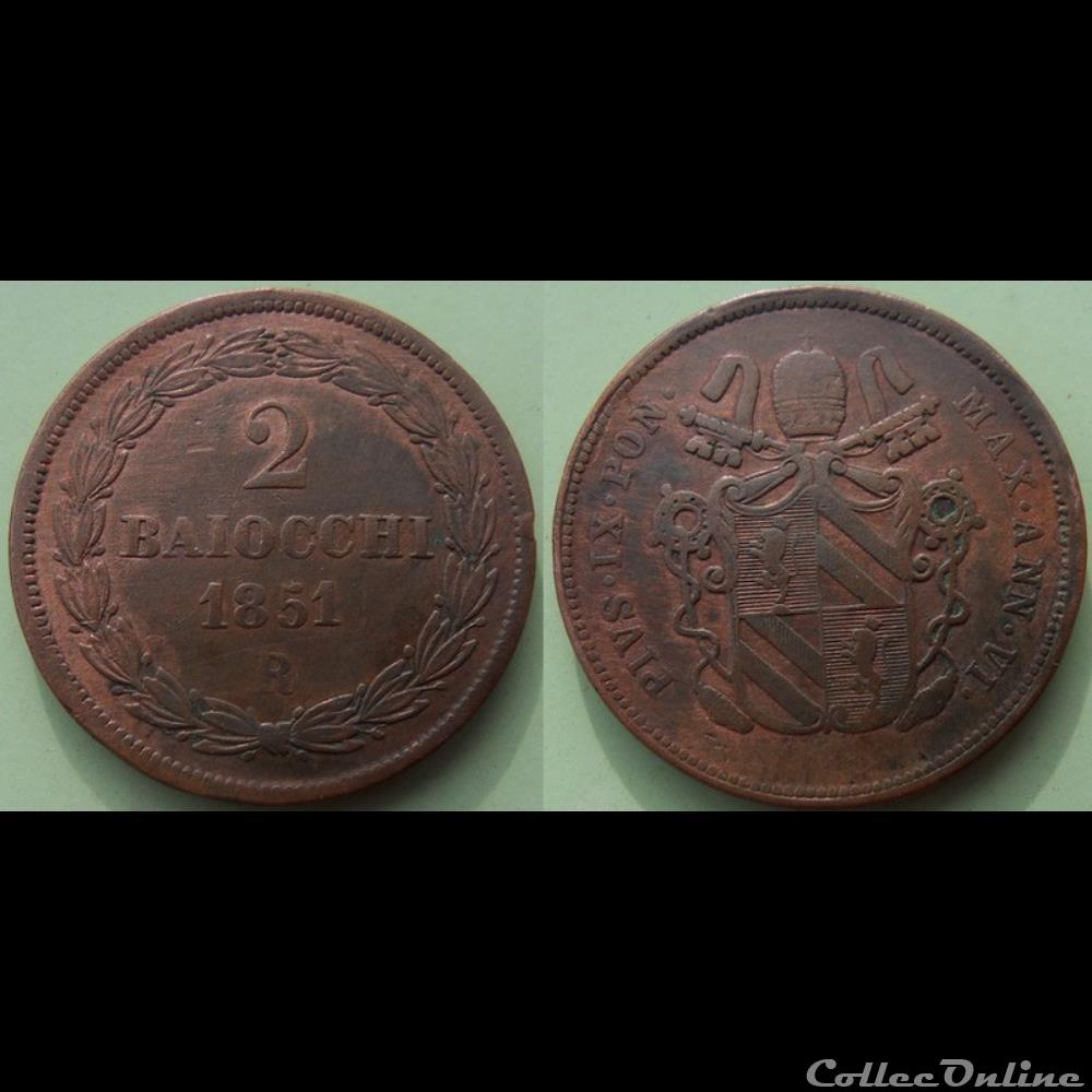 Vatican 2 Baiocchi 1851 monnaie monde colony vatican 2 baiocchi 1851