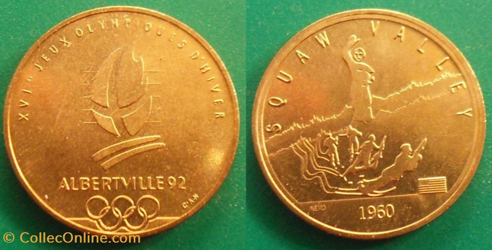 monnaies jetons mereaux b jeton albertville 1992 xvi emes jeux olympiques hiver squaw valley 1960