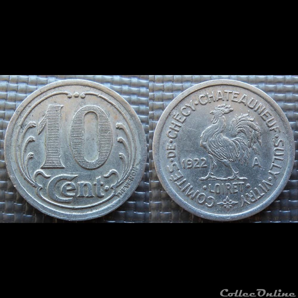 p- MN Checy-Chateauneuf-Sully-Vitry 10 C. 1922 Al Elie:10.2 monnaies paranumismatique jetons poids p mn checy chateauneuf sully vitry 10 c 1922 al elie 10 2