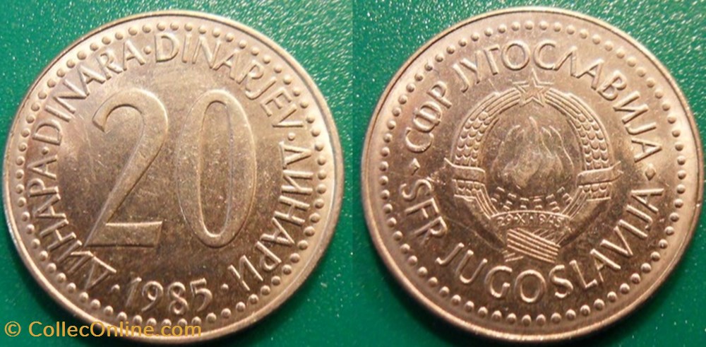 20 Dinars 1985 monnaie monde yougoslavie 20 dinars 1985