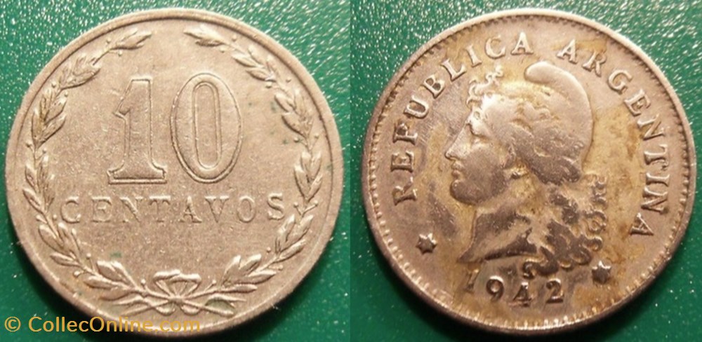 10 Centavos 1942 monnaie monde argentine 10 centavos 1942