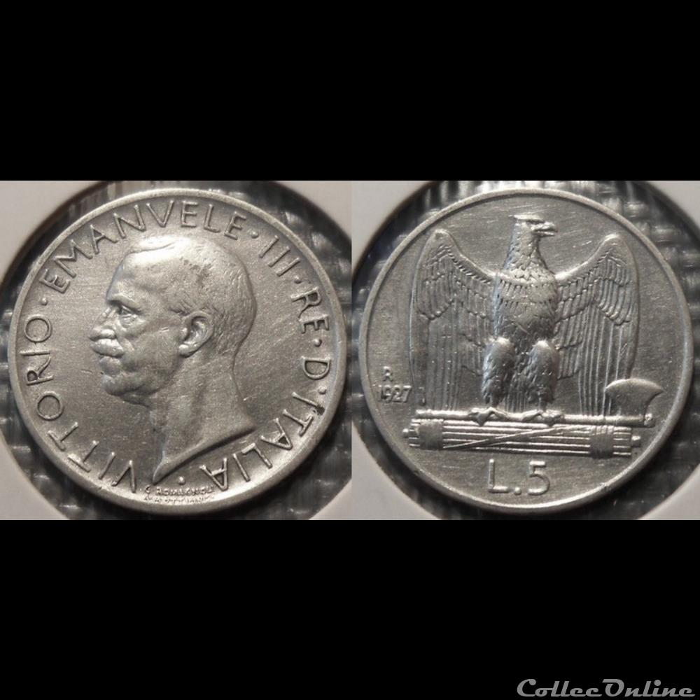 Italie 5 Lire 1927 R monnaie monde colony italie 5 lire 1927 r