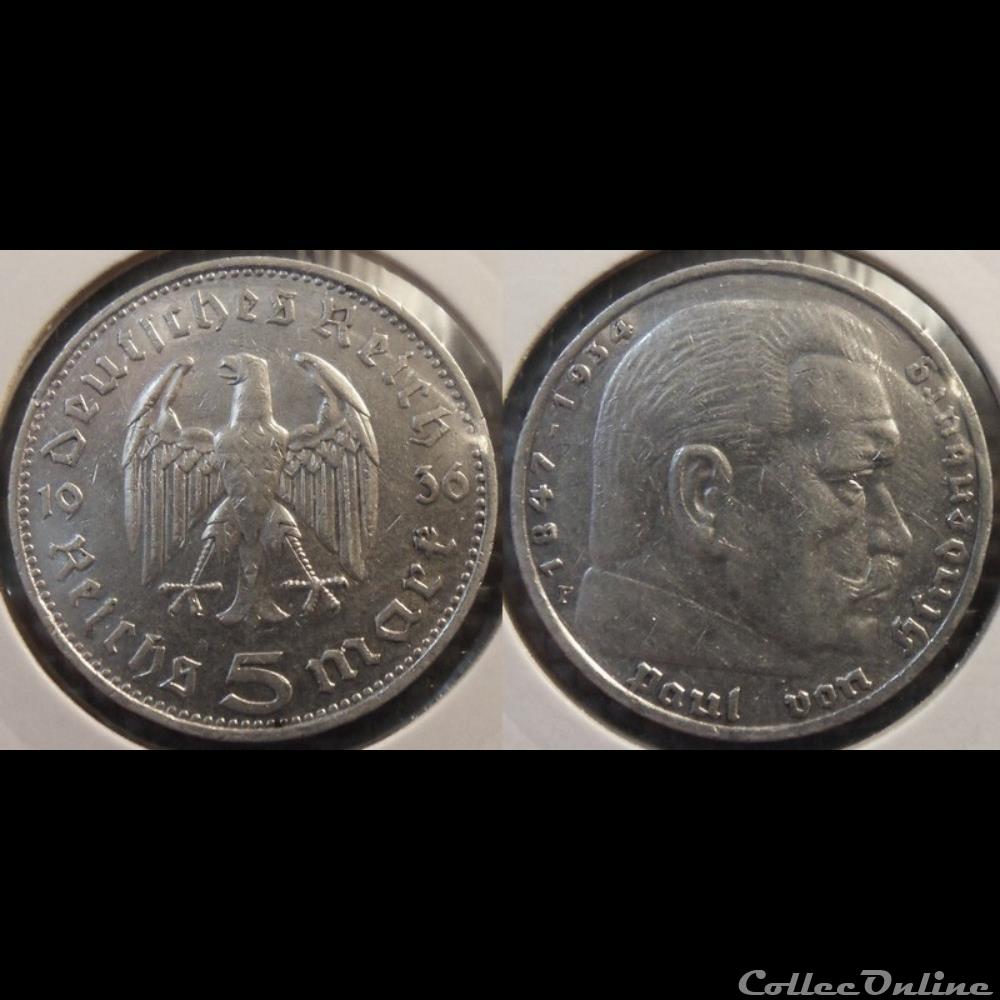 Germany 5 Mark 1936 F monnaie france moderne germany 5 mark 1936 f