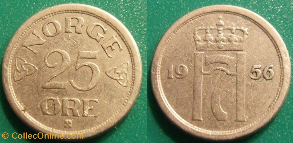 monnaie monde norvege 25 ore 1956