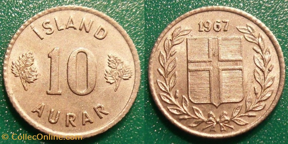 10 Aurar 1967 monnaie monde islande 10 aurar 1967