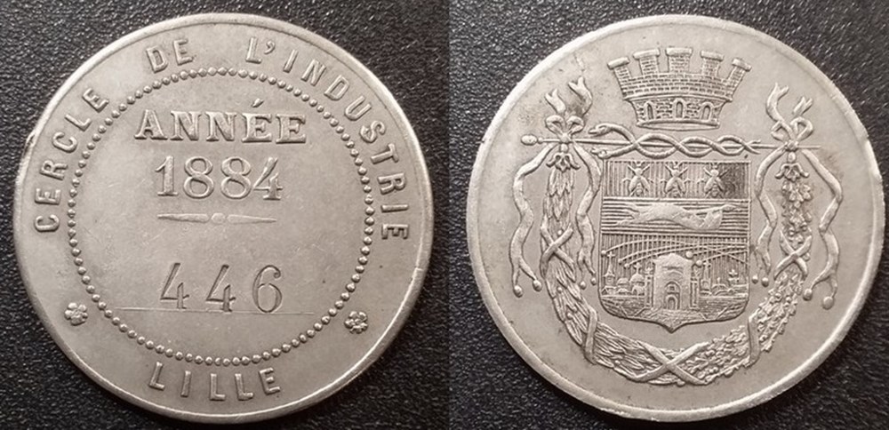 b- Jeton - Lille - Cercle de l'Industrie Année 1884 monnaies paranumismatique jetons poids b jeton lille cercle de industrie annee 1884