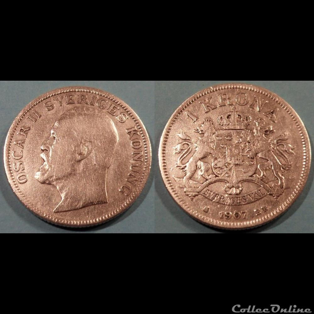 Suède 1 Krona 1907 monnaie france moderne suede 1 krona 1907