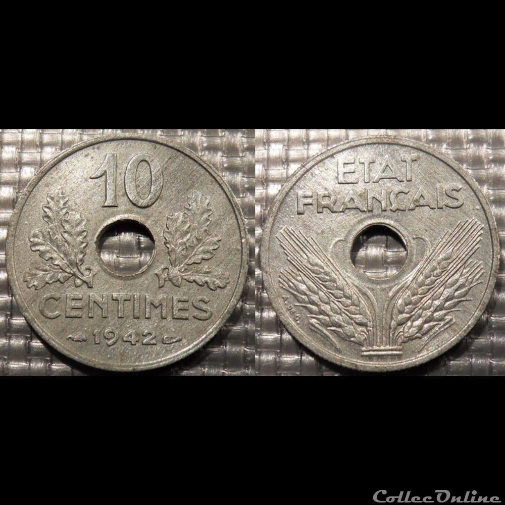 Df 10 centimes Etat Français 1942 21mm 2.5g monnaie france moderne df 10 centimes etat francais 1942 21mm 2 5g