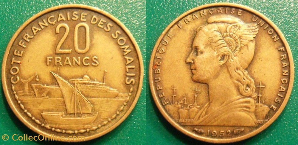 Djibouti- Cote Française des Somalis 20 francs 1952 aile monnaies france colonies djibouti cote francaise des somalis 20 francs 1952 aile
