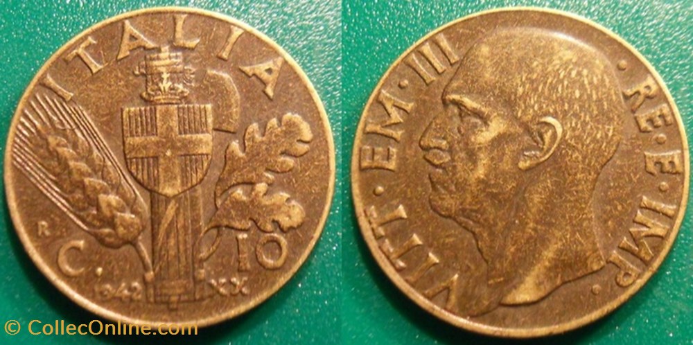 10 Centesimi 1942 monnaie monde italie 10 centesimi 1942