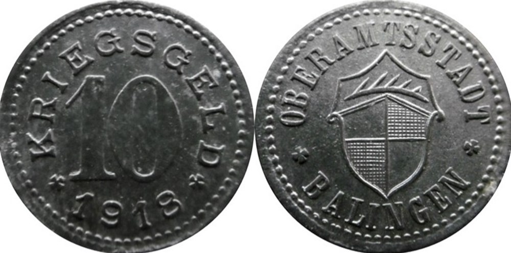 q- MN etr Germany Balingen 10 pfennig 1918 monnaies paranumismatique jetons poids q mn etr germany balingen 10 pfennig 1918